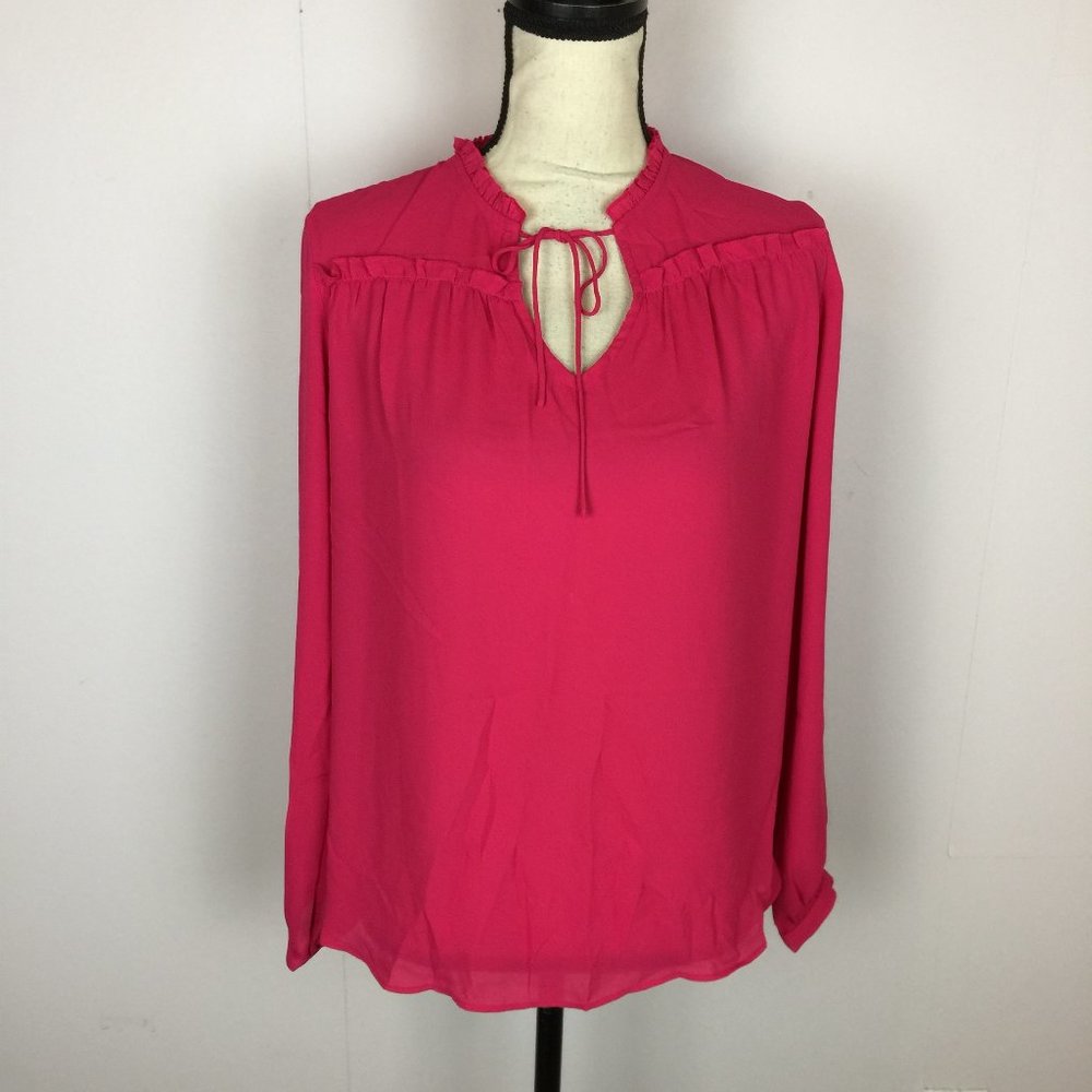 Like new! Violet & Claire Blouse Top S Pink Long Sleeve Sheer Ruffle Tie Neck